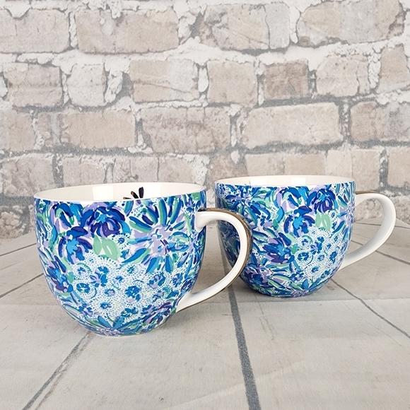 Lily Pulitzer Multicolor Watercolor Floral Ceramic Large Coffee Mugs Set of 2 - Picture 3 of 10